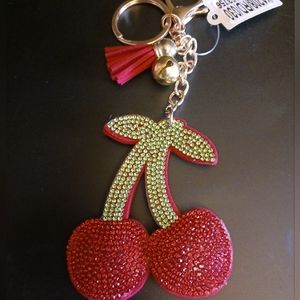Bling CHERRY 3D  Rheinstone Keychain, Handbag / Backpack Purse Charm